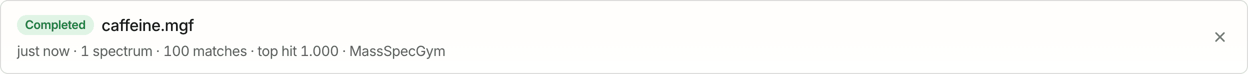 The recent-searches list: previous searches from this browser, each with its filename, when it ran and how many matches it produced.